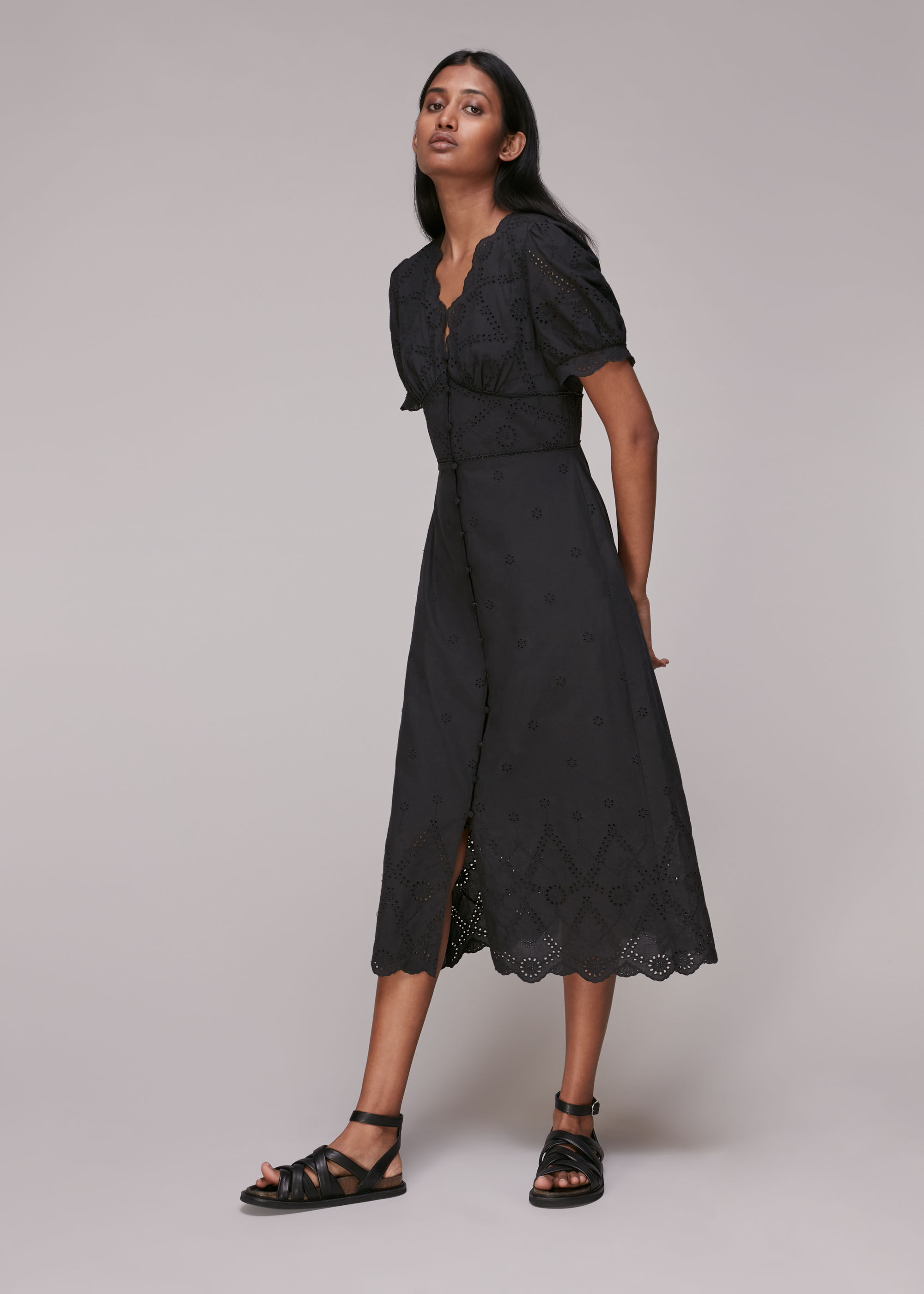 Black Carolyn Broderie Dress | WHISTLES ...
